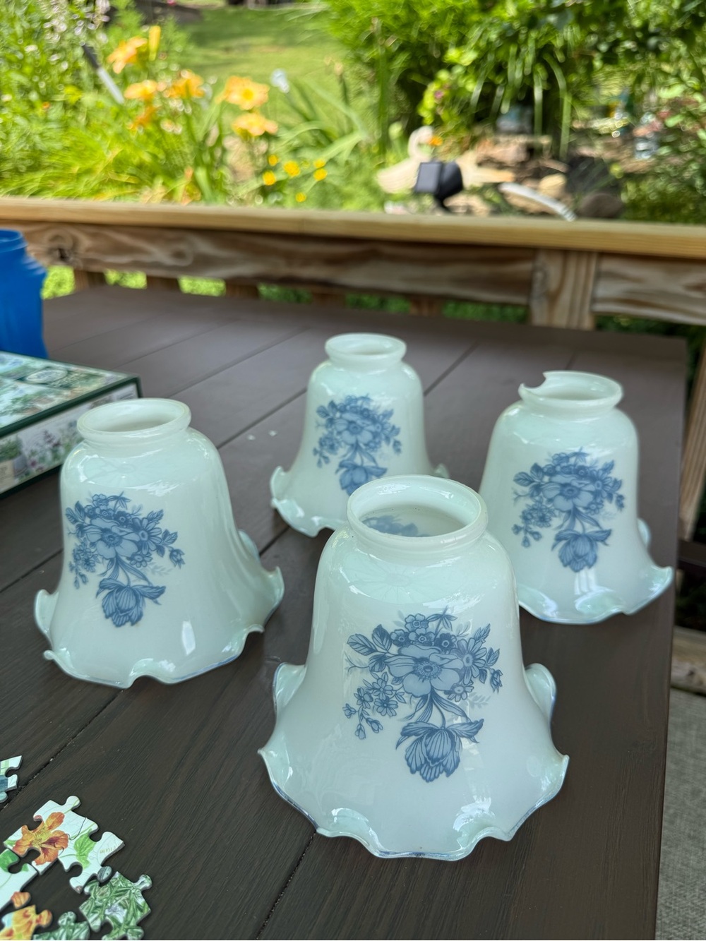 Blue & white Floral Glass Lamp Shades - Set of 4 vintage 1950 delft?